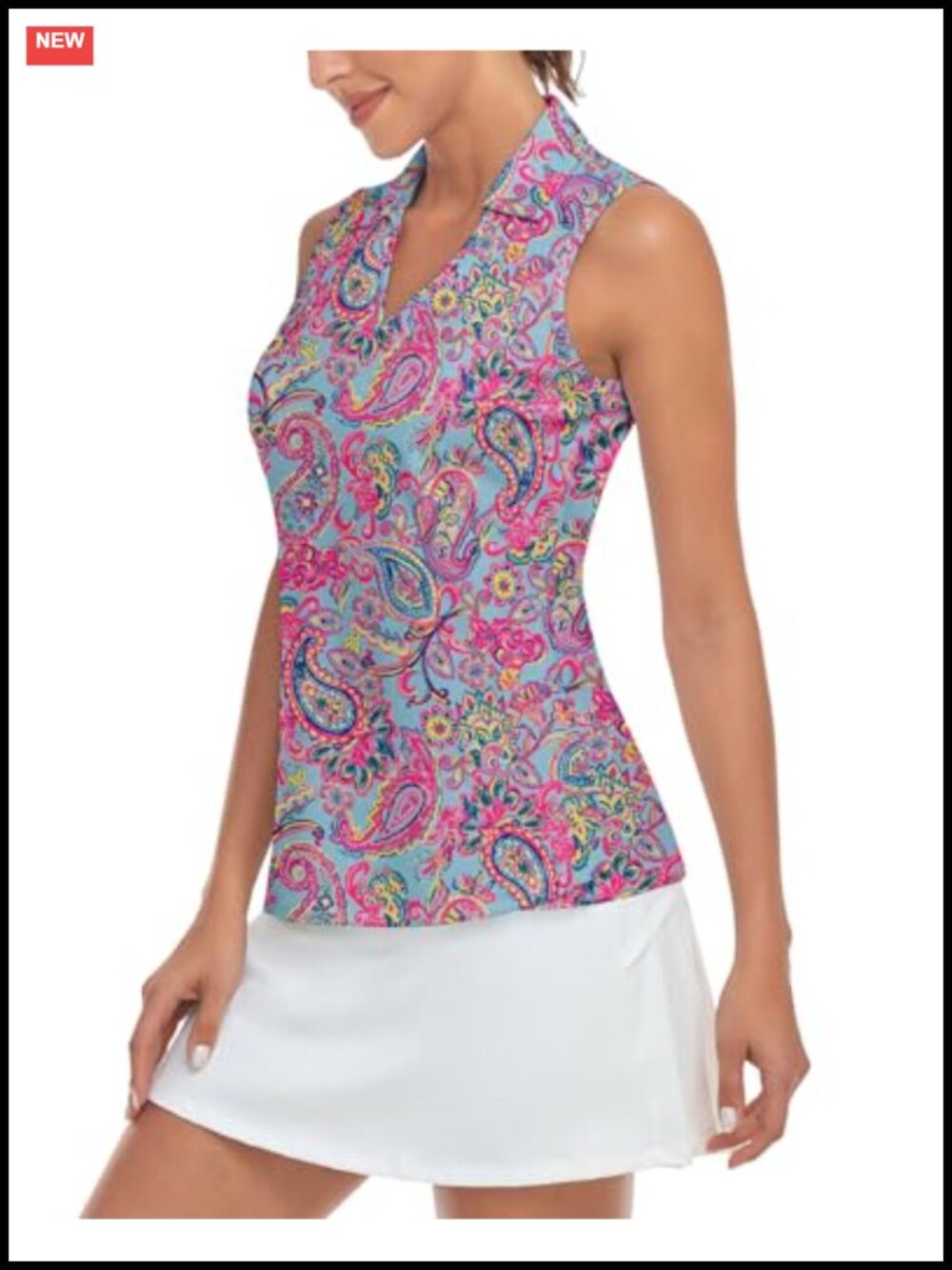 Sleeveless Golf Polo Shirt Moisture Wicking UPF 50+ V Neck Zip Tennis Tank Top